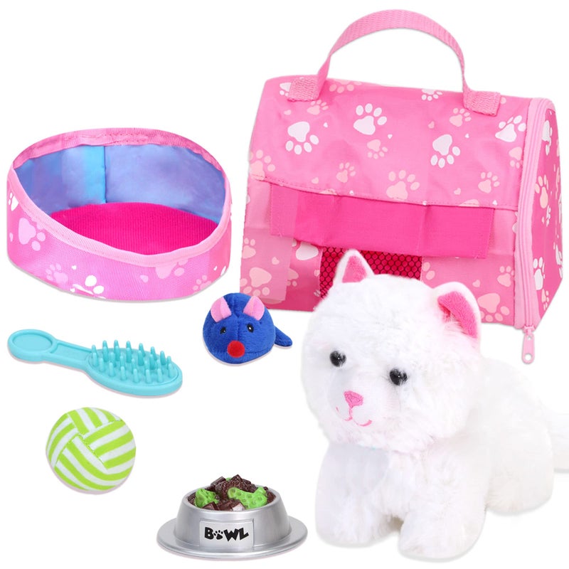 Sophia's 18" Doll 10 pc. White Plush Kitten, Carrier, and Accessories - Image 5